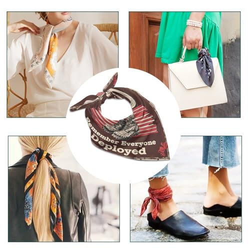 Remember Everyone Deployed RED Silk Head Scarf Neckerchief Square Scarves Vintage Bandanas for Men Women4