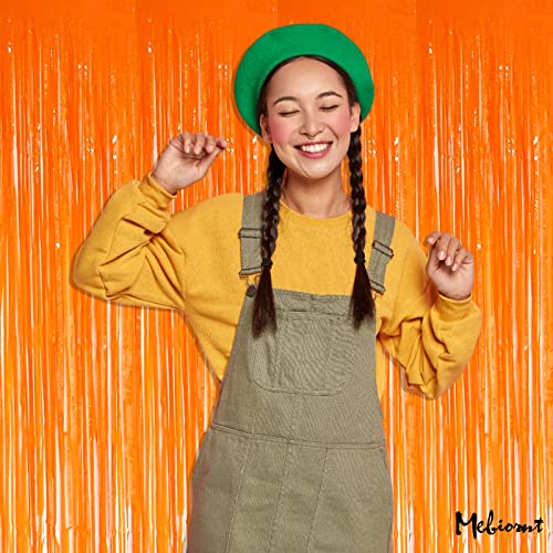 Image of 4 Pack Fringe Curtain Backdrop, 3.2Ft x 9.8Ft Macaron Orange Metallic Tinsel Foil Fringe Streamers Background for Photo Booth Birthday Wedding Baby Shower Carnival Easter Mother's Day Party Decoration