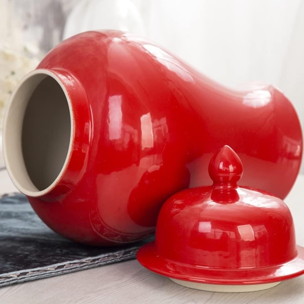 Barattoli di Stoccaggio, Barattolo Decorativo Vaso di Zenzero Vaso Decor Semplice Vaso di Zenzero in Ceramica Vaso con Coperchio Rosso Grande Vaso Cinese Antico in Porcellana Tempio con Cope