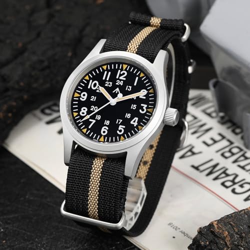Image of Militado ML05 38mm VH31 Quartz Watch - Domed Sapphire Crystal Field Watch C3 Super Luminous Retro Sweep Wrist Watch for Men 100M Waterproof