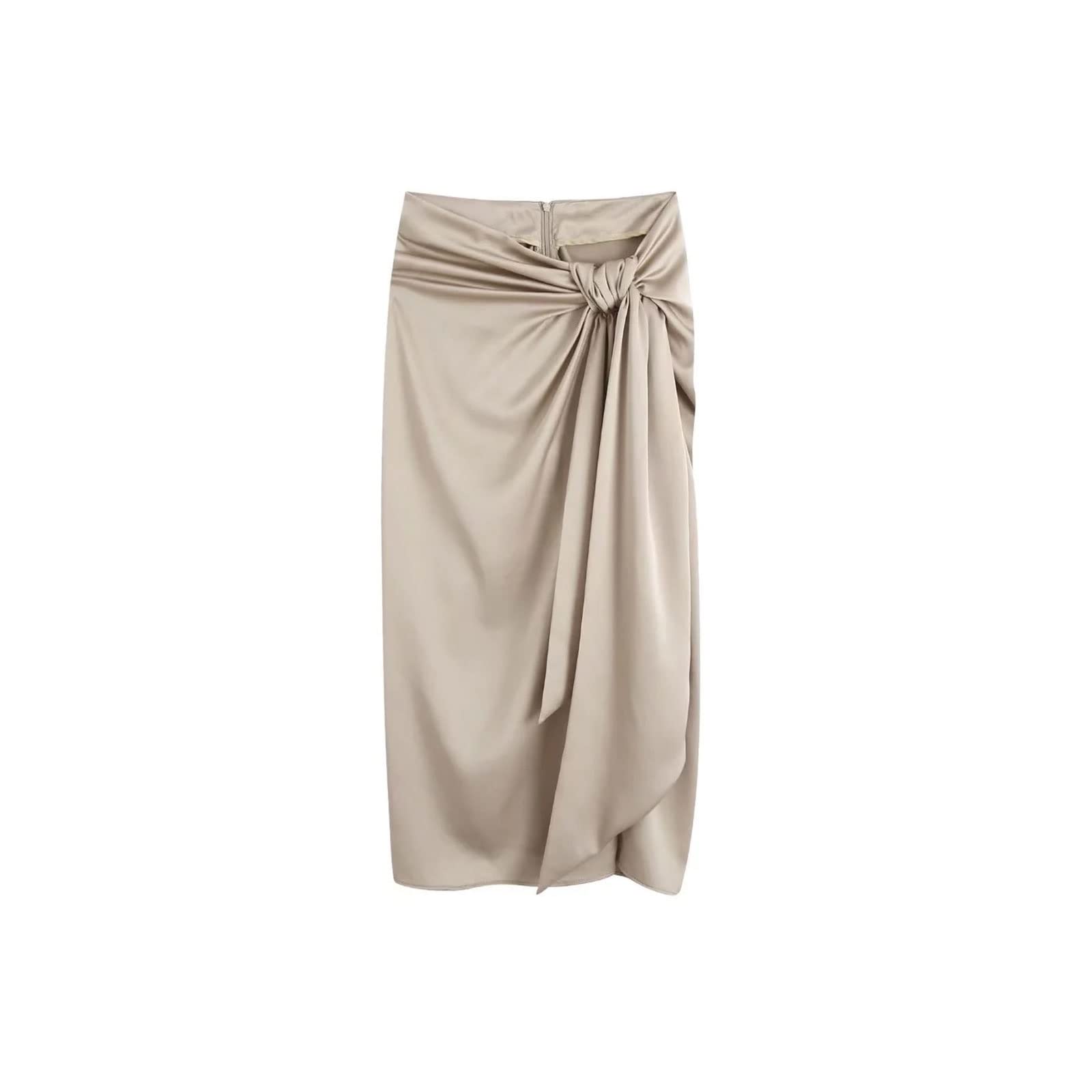 Falda de moda para mujer, con nudo fruncido, abertura frontal, falda midi de cintura alta con cremallera trasera