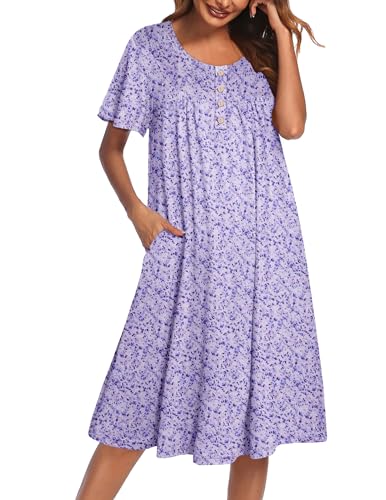Image of Ekouaer House Dress for Women with Pockets Short Sleeve Moo Moos Plus Size Nightgowns Floral Print Mumu Dresses