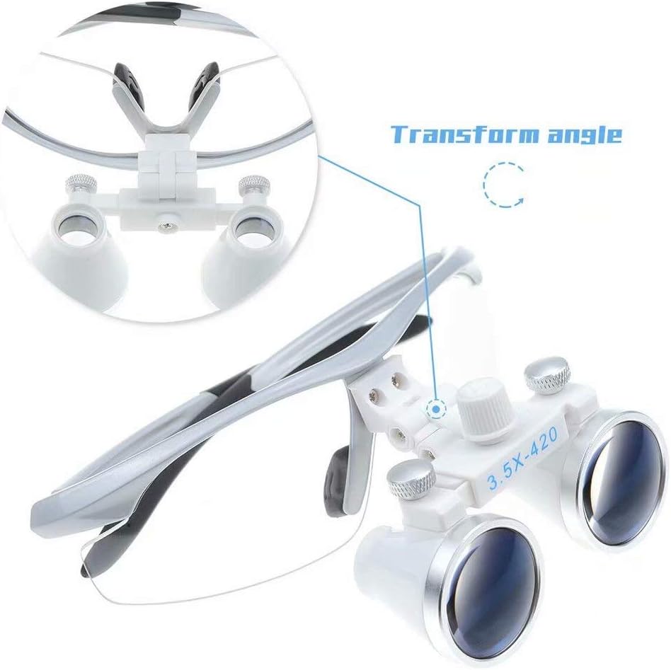 3.5X Binocular Magnifier Examination Glasses Loupes Protective Spectacles Glasses with Headlight（Silver Color）