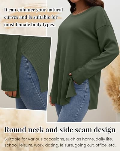 3 Pack Women's Waffle Knit Long Sleeve Tops Oversized Crewneck Loose T Shirts Fall Winter Casual Basic Blouses4