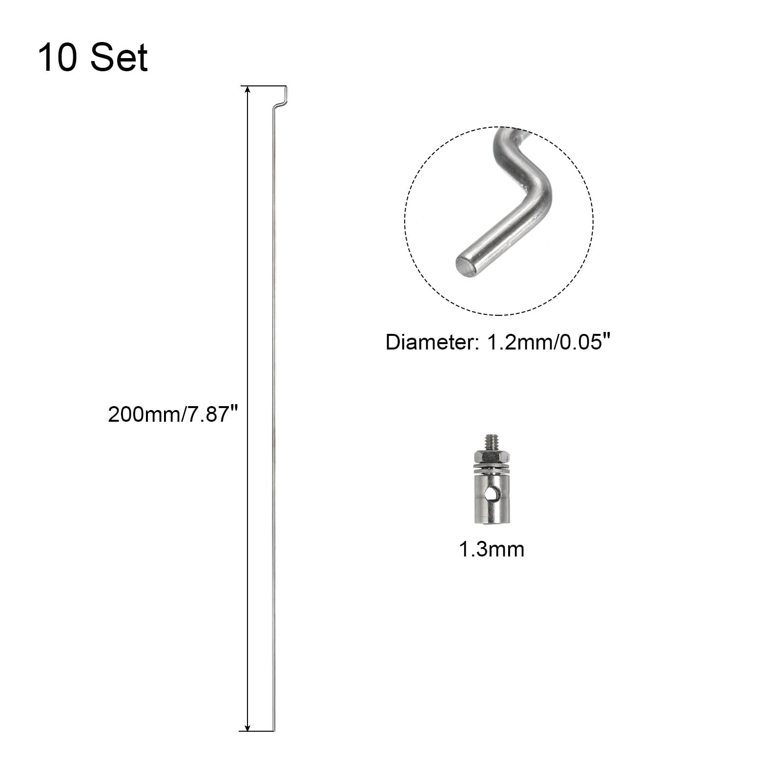 QUARKZMAN 10pz 1,2x200mm Aste di Spinta Z & 10pz 1,3mm Fermo Collegamento Connettore in nylon per Auto RC Barca
