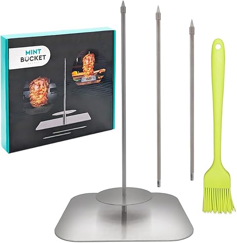 Juego de brochetas verticales de acero inoxidable con cepillo para untar – Brochetas de parrilla para Al Pastor, Shawarma, Kebab, carne de disponible en Yaxa Colombia