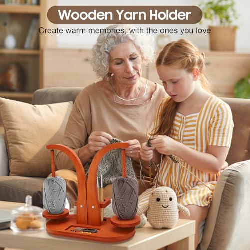 Image of Wooden Yarn Holder, Yarn Ball Holder Wooden,Smooth Rotating Yarn Spinner with Double Spindles, Double Yarn Ball Holder Stand, Spinning Yarn Holder for Crochet Lovers
