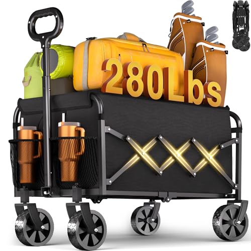 Wagons Carts Foldable - 280Lbs Collapsible Wagon Cart with Wheels Portable - Folding Wagon Lightweight for Camping, Sports, Travel, Picnic, Groceries, Shopping