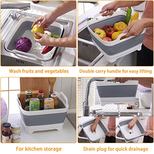 Goderewild 2.4 Gal(9L) Collapsible Dish Basin With Drain Plug, Space Saving Outdoor Multiuse Foldable Sink Tub, Dishpan, Kitchen Storage Tray For Camping, Vegetable Washing, Rv #TOP3