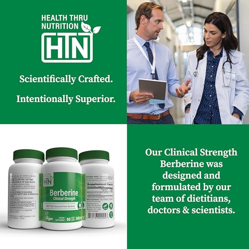 Image of Health Thru Nutrition Berberine HCl 500mg 60 Servings | Clinical Strength Supplement | Certified Vegan | Non-GMO | Soy Free | 3rd Party Tested