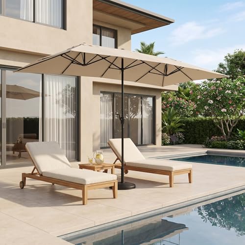 KioGro 1515ft Outdoor Rectangle Patio Umbrella for Garden Beige