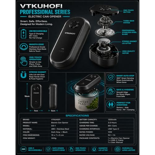 Image of Rechargeable Electric Can Opener, Handsfree Automatic Can Opener Electric, Side Cut Smooth Edge, Magnet Lid Lifter, Stainless Steel Professional-Grade Blade, for Elderly and Arthritic Users