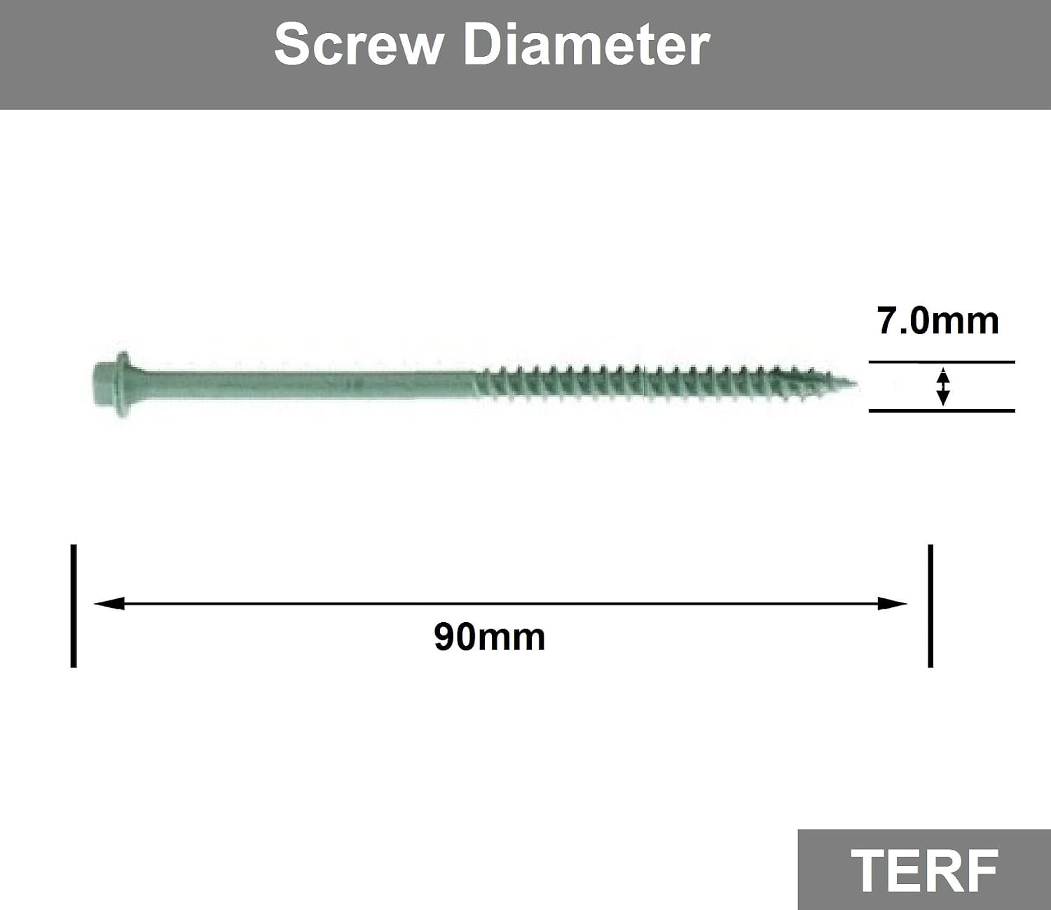 TERF® Heavy Duty Landscape Hex Washer Head Screws 7.0 X 90mm Hex Flanged Head Drive Green Finish Anti Corrosion Screws 7.0 X 90mm For Outdoor Timber Frame Construction Landscape Screw - Image 4