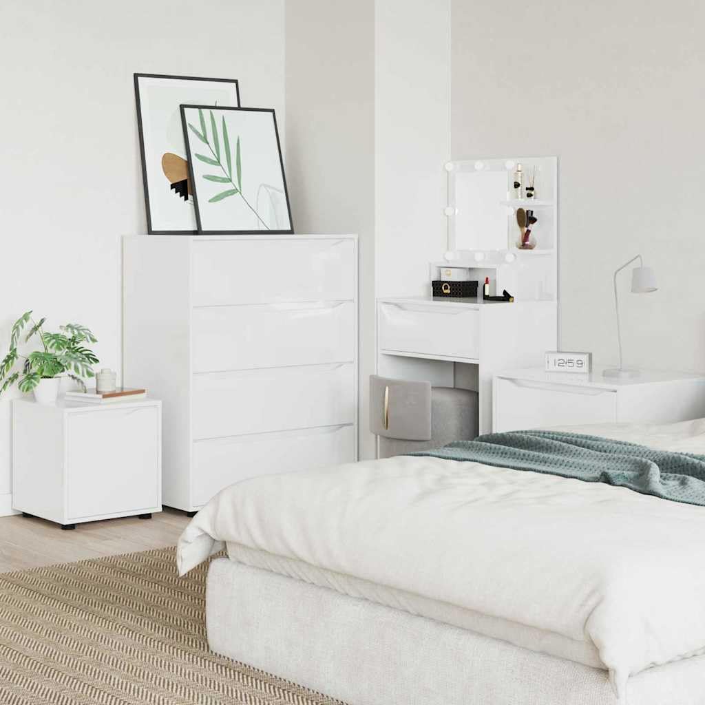Badezimmerschrank Hochglanz Weiß Holzwerkstoff 40,5 x 40 x 44 cm mit Schublade Stauraum für Kosmetik und Handtücher minimalistisches Design für modernes Bad