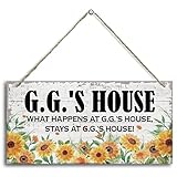 Vintage G.G.'s House What Happens at G.G.'s House, Stays at G.G.'s House 木製装飾サイン ハンギングプリント木製飾り額装飾 素朴なホームデコレーションサイン G.G.装飾 おばあちゃんへのギフト12x6インチ