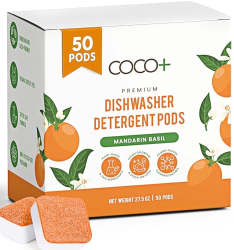 Comparison: Best Rinse Aid For Hard Water 10 COCO+ Dishwasher Detergent Pods - Nano-Concentrated Enzymes Power with Rinse Aid & Hard Water Protection - Sparkling, Spotless Dishes - 50 Pods (Mandarin Basil)