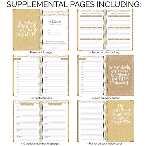 Bloom Daily Planners New Hardcover Contacts Address & Password Book - Alphabetical Organizer With Tabs - 6” X 8.25" - Black & Gold Embroidery #TOP1
