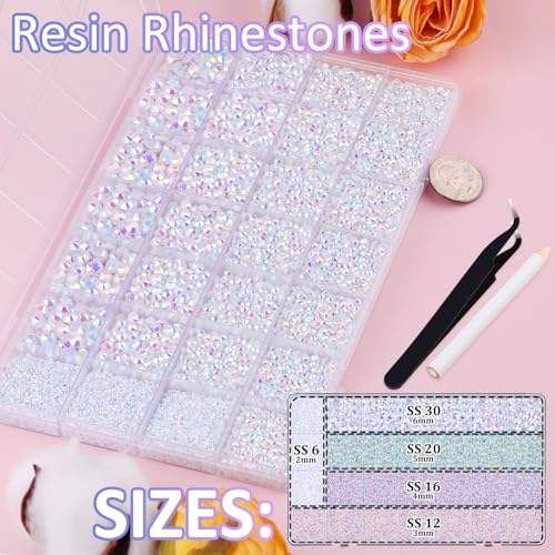 Image of 30000Pcs Resin Rhinestones for Bedazzling with Tweezers, White AB Rhinestones for Crafting with B7000 Jewelry Glue for DIY Crafts Clothing Tumblers Shoes Fabric Nail Art