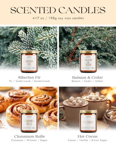 Image of AOOVOO Christmas Candles - 4 PC Scented Candle, 28 oz Soy Candles, Soy Candle for Home Scented,Siberian Fir /Balsam Cedar /Cinnamon Rolls /Hot Cocoa
