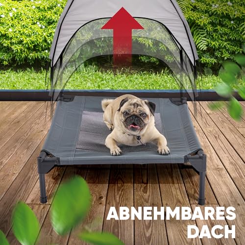 Deuline Hundeliege mit Dach erhöhtes Hundebett Garten Outdoor Haustierliege M-76x61x18/71cm GRAU 520080