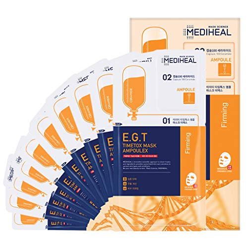 MEDIHEAL E.G.T Timetox Mask Ampoulex 10 Masks - 2 Step Sheet Mask + Ampoule Skin Care, Anti Wrinkle and Firming, Korea's No.1 Sheet Mask