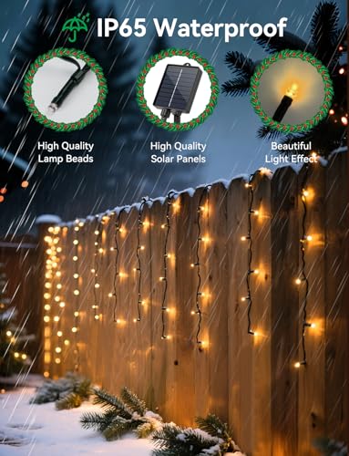 Aigostar Luci Natale Esterno Cascata Solari 3M+5M*0.4M 100 Led Tenda Luminosa Natale Esterno Impermeabile IP65, 8 Modos Per Natalizie Finestra Balcone Patio Feste, Bianco Caldo - 4