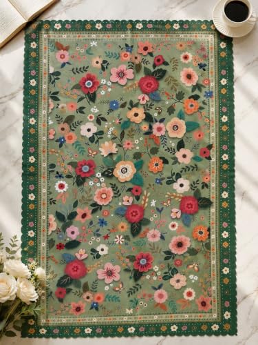 Image of RD TREND Carpet for Hall Digital Printed Carpet for Living Room 52x84 inch | Anti Slip Backing Rug for Bedroom Floor & Home Decor | Green Flower