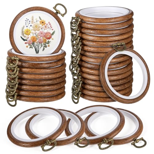 15 Pcs 3 Inch Round Embroidery Hoops Frame Ring Display Ornament Plastic Imitated Wood Frame Cross Stitch Hoop Ring 3 Inch Mini Embroidery Hoops for Christmas Halloween Craft Sewing DIY Hanging Gifts