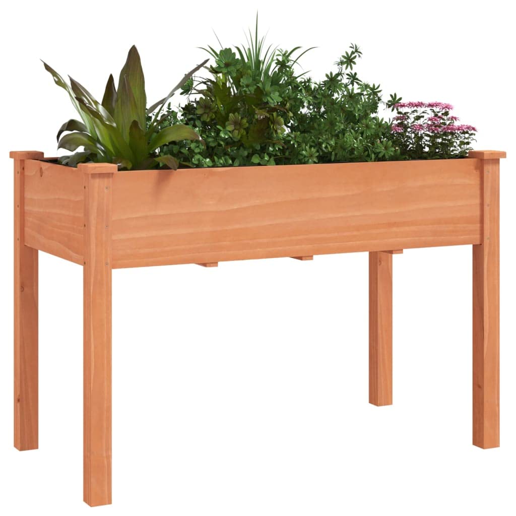 Donica na rośliny, lite drewno, jodła, 118 x 59 x 76 cm, brązowa, z wkładką na balkon, taras – praktyczna drewniana donica z otworem drenażowym na kwiaty, zioła i warzywa