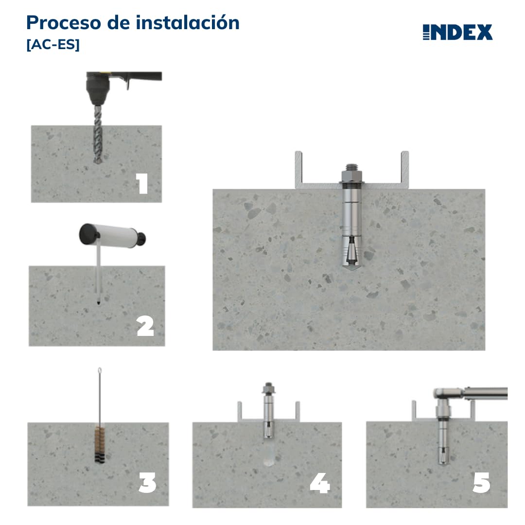 INDEX AACES08 - Anclaje de acero con aletas para cargas altas. Espárrago (M8 x 50 Ø14, 50 uds.)