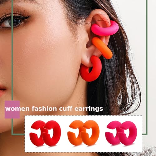 COLOYAN 12 Pairs Acrylic Cuff Earrings for Women Colorful Acrylic Ear Cuffs Clip On Cartilage Hoop Earring Non Piercing Thick Earrings Trendy Jewelry3