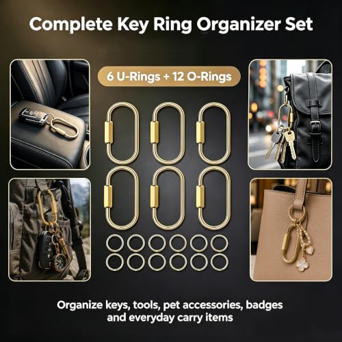 Image of ZHZ Brass Key Rings, Keychain for Men & Women, Bag Charms, 6 Pack | Secure Screw Lock, 12 O-Rings, Charm Holder for Handbags, Purses, Tote Bags & Backpacks