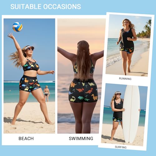 Image of Holipick Women Plus Size Swimsuits - Athletic 3 Piece Tankini with Shorts