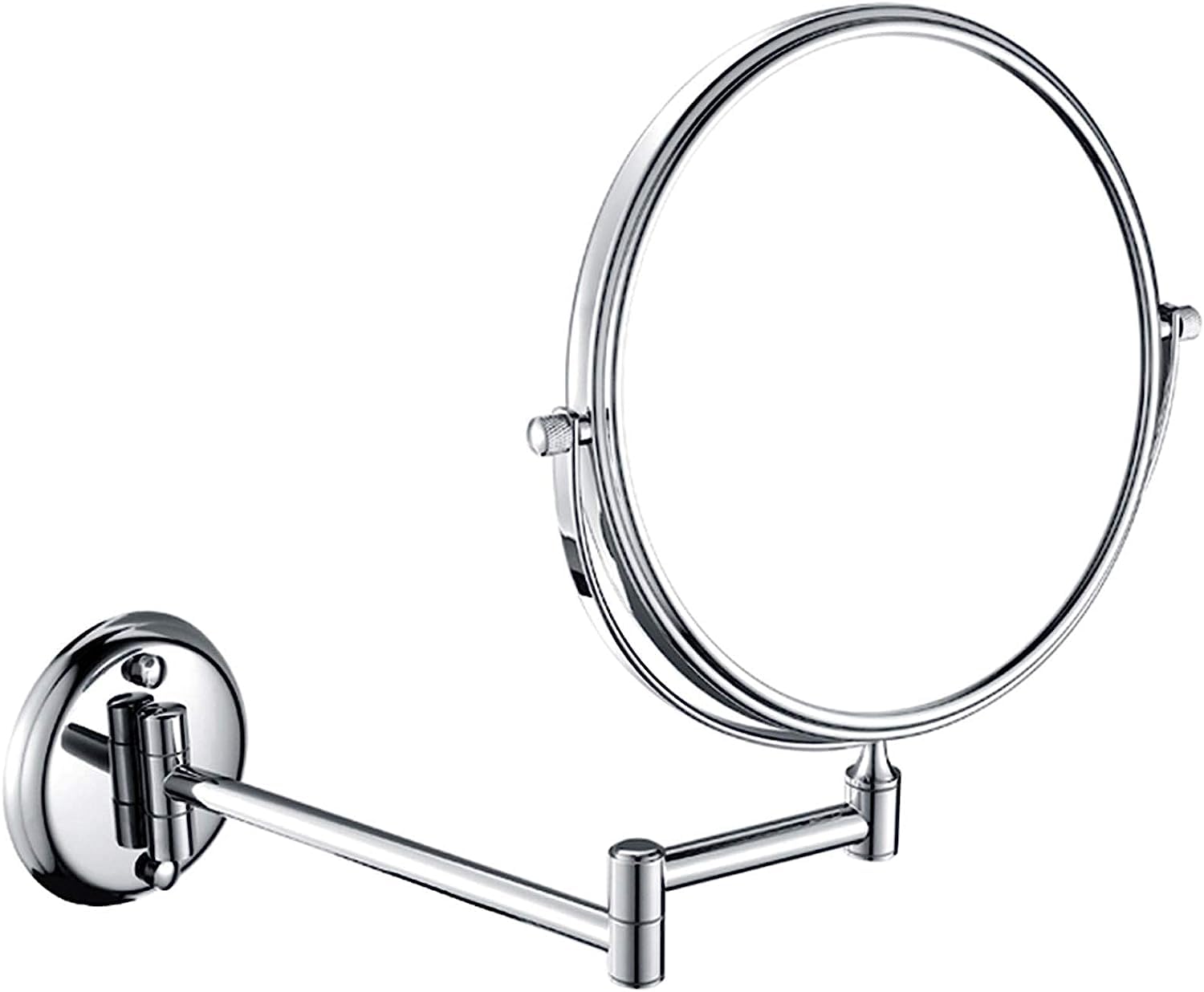 Clearlin Wall-mounted Makeup Mirror, 8 inch Brass Round Double Sided Magnifying Shaving Mirror, 360° Swivel Vanity Mirror(Chrome,10X)