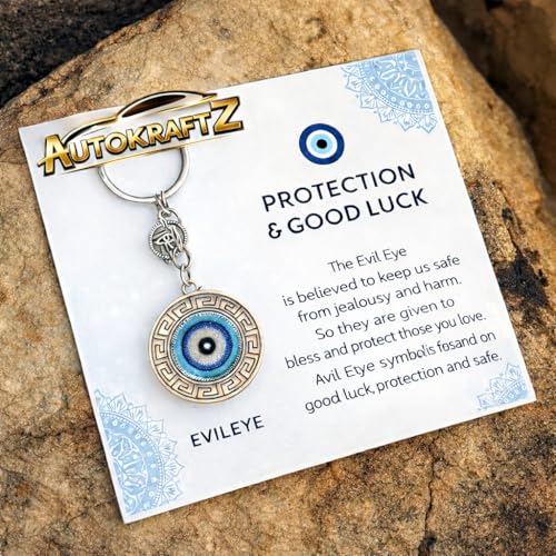 Image of AutokraftZ Blue and Silver Evil Eye Keychain for Bike /Car - Stylish, Protective & Anti-Rust Key Ring, Durable Design, Perfect for Riders & Drivers, Adds Unique Touch to Your Vehicle (Pack of 1)