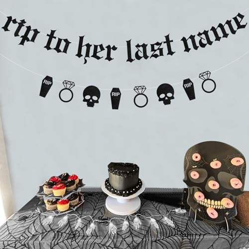 Sursurprise Gothic Bachelorette Party Decorations, Rip to Her Last Name Banner - Image 3