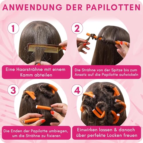 Foto von PREMIUM Papilotten Lockenwickler - 42 Stück für sanfte und natürliche Locken! Geeignet für große und kleine Locken über Nacht, Flexi-Stab, mehrfarbig