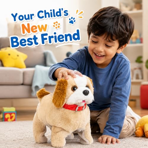 Image of Monex Stationary Walking & Jumping Puppy Toy for Kids | Battery Operated Plush Dog with Barking Sound, Moving Legs & Back Flip Action | Interactive Soft Toy Gift for Boys & Girls