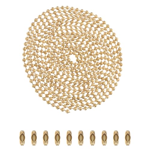 GALPADA Extensión de Cadena para Ventilador de Techo Acero Inoxidable 18K Dorado con Bolas de Cuentas 3 MM 2 Metros y 10 Conectores para Tirador Accesorio para Cadena de Tracción Lámpara