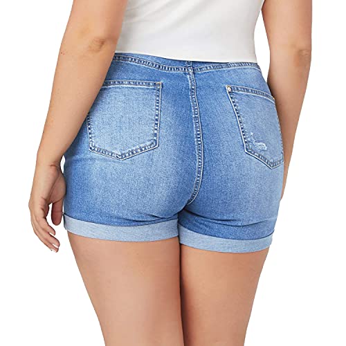 Tulucky Women Plus Size Jean Shorts High Waist Cute Distressed Ripped Folded Hem Denim Shorts4