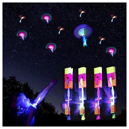 60pcs Led Arrow Helicopter Flying Toy Party Fun Gift Elastic Slingshot Flying Copters Birthdays Summer Day Party Favors Outdoor Game for Kids