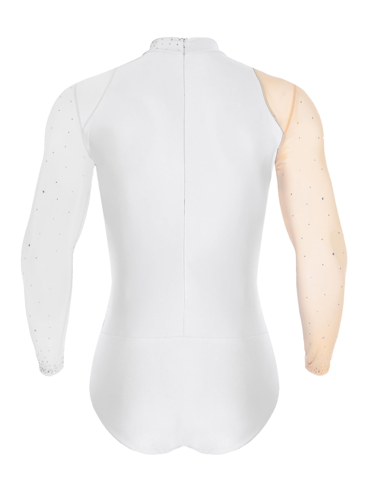 Body de danse à manches longues pour homme - Strass - Couleur contrastée - Maille - Gymnastique - Sport - Patinage sur glace - Costume de danse