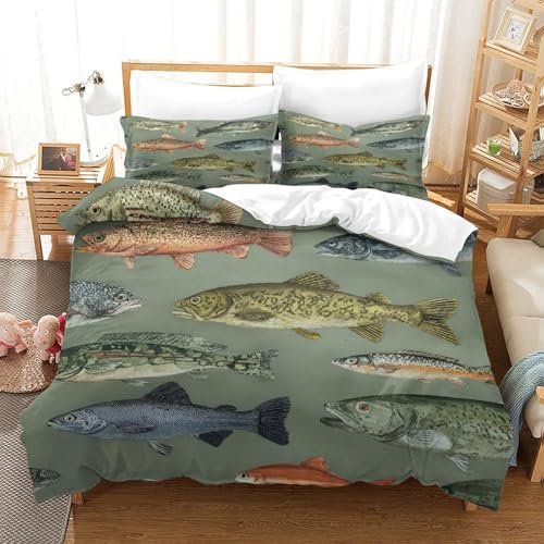 Housse de couette poisson 140x200 vintage en microfibre douce