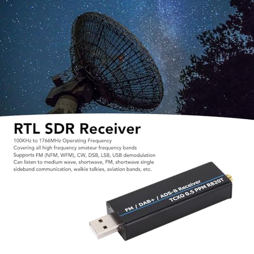 Récepteur RTL SDR RTL2832U R820T2 avec TCXO 0.5 PPM, Fréquence 0.1-1.7GHz, USB, Alliage d'Aluminium, pour Radio Amateur FM Aviation ADSB