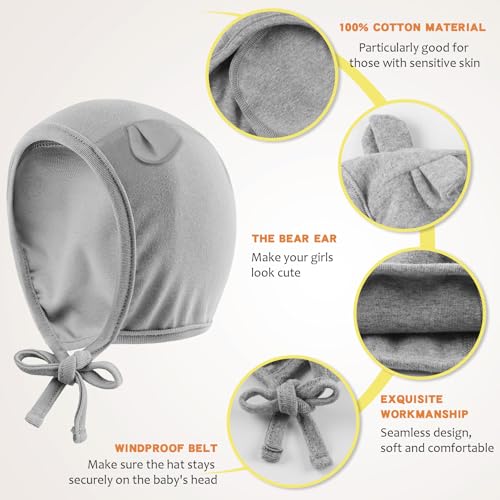 Image of JANGANNSA Newborn Baby Hospital Hat Infant Set Head Cap Lovely Ears Belt Beanie 0-8Months