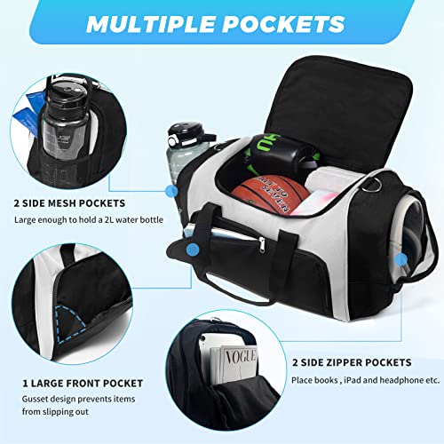 Vorspack Duffle Bag for Travel - 40L/21 Inches Duffel Bag Small Duffle Bag for Men Weekender Bag with Water Bottle Pocket for Travel Sports - White3