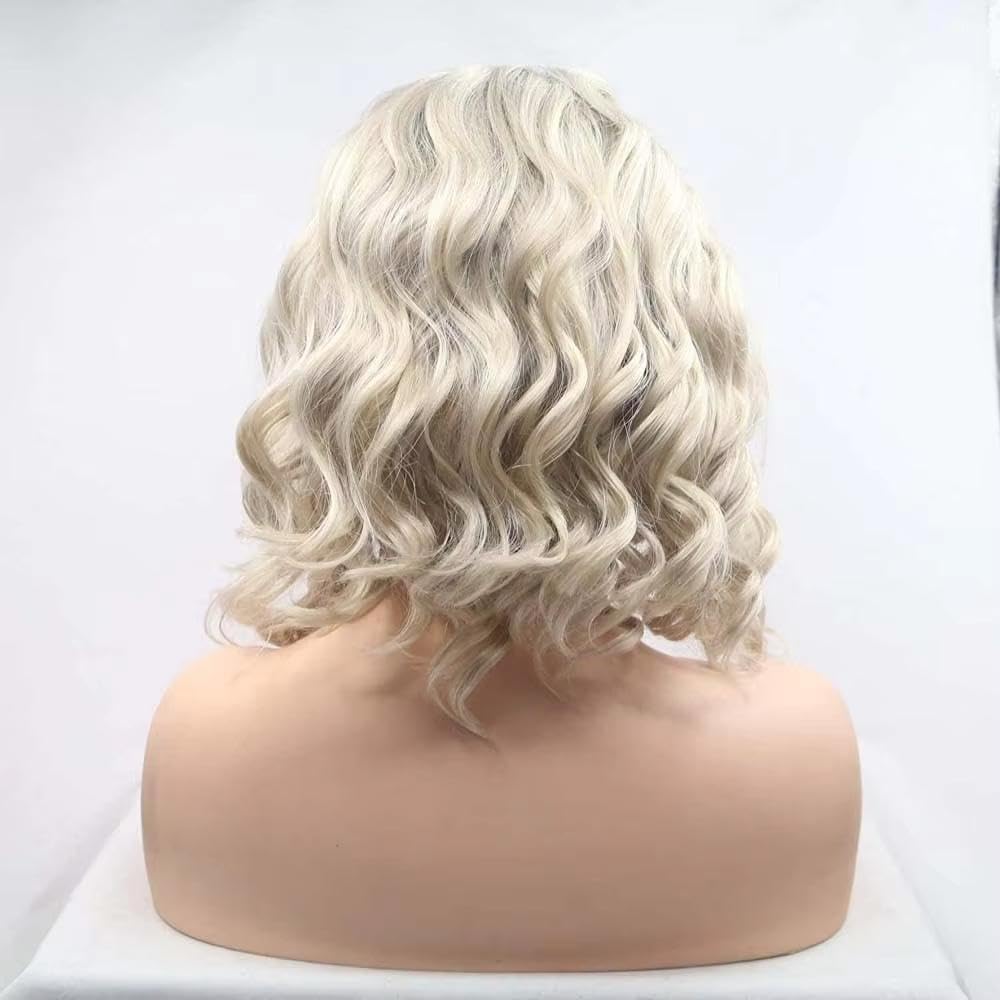 Haarpflege Blonde Lace Front Perücke Mit Lockigem Bob Und Braunem Ansatz Hitzebeständige Aschblonde Faser