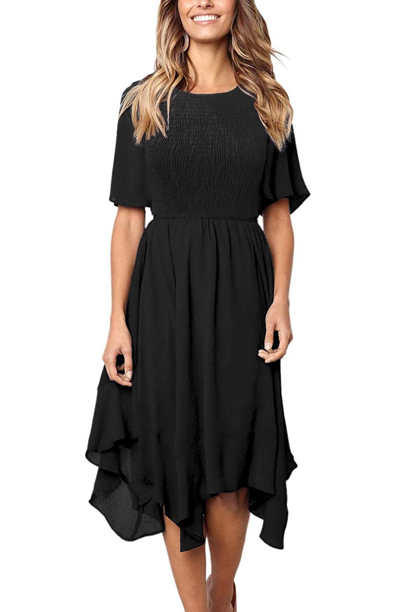 Alaster Women’s Chiffon Short Sleeve Casual Midi Dress Irregular Hem Summer Dress