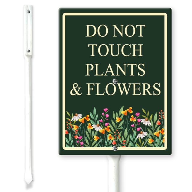 Horienteeon Do Not Touch Plants And Flowers Yard Sign with Stakes 17.5×22cm, Sturdy Aluminum Yard Signs Rust Free, Do Not Touch Sign, Caution Sign Please Do Not Touch, No Touching Sign