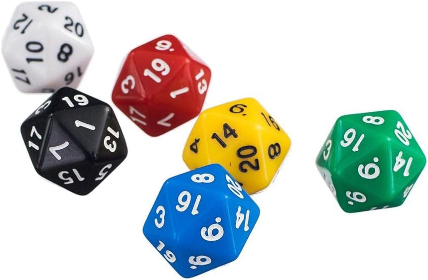 CALANDIS™ 6 Pcs D20 Gaming Dice Twenty Sided Die RPG D&D Six Opaque Colors | Accessories & Dice | Dungeons & Dragons | Role Playing Games | I2